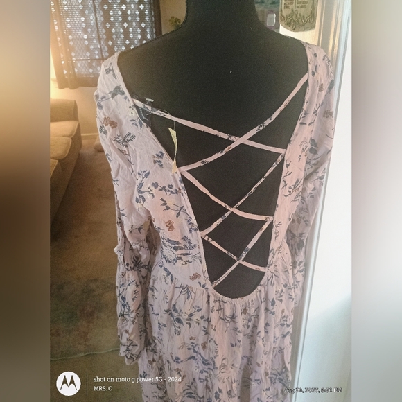 Floral Pink Crisscross Back Dress.American eagle baby doll dress. Brand new - Picture 2 of 8